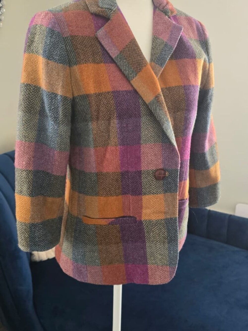 CAbi Multicolor Plaid Herringbone Blazer - 6